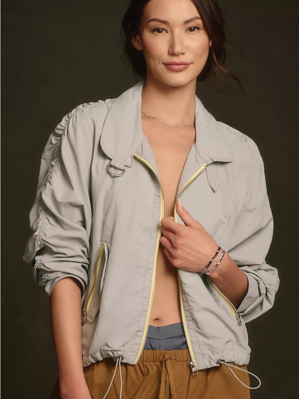 Daily Practice by Anthropologie pop-trim ruched sleeve jacket XS/S